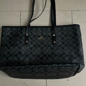 Coach Black Signature Jacquard Tote with Leather Handles